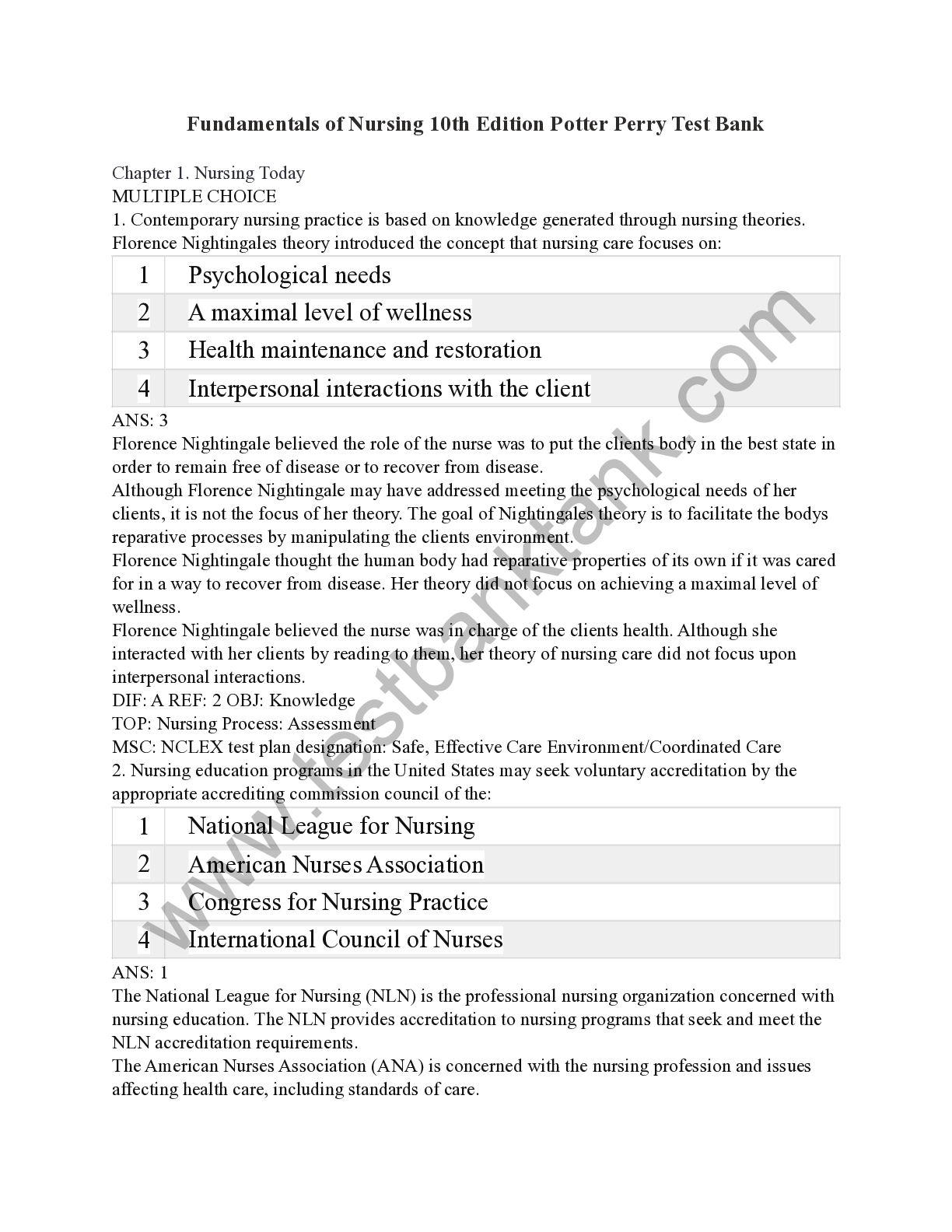 Preview image for Test Bank for Fundamentals of Nursing 10th Edition Potter Perry. Contains Chapter 1-50 in 924 Pages. See Chapters titiles Listed in the Description Below.
